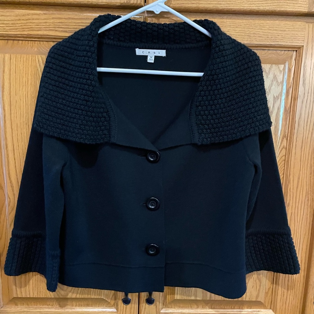 CAbi Black Cardigan with Textured Collar